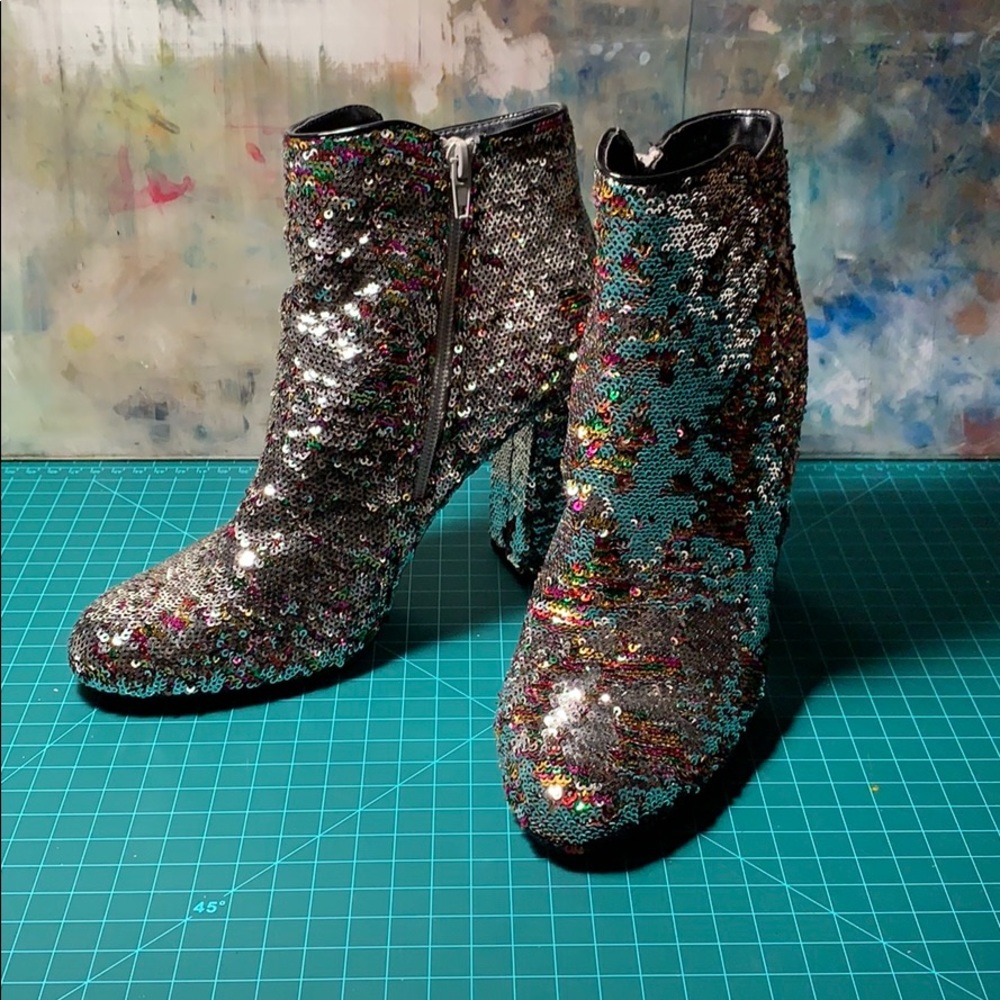 PARTY SHOES! Silver to Rainbow Sequin Booties